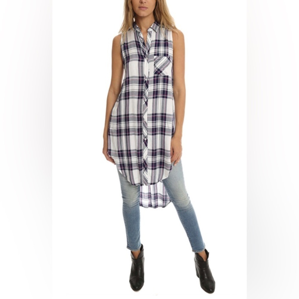 RAILS  Sz S Jordyn Button Down Plaid Pocket Sleeveless High Low Top Shirt Top